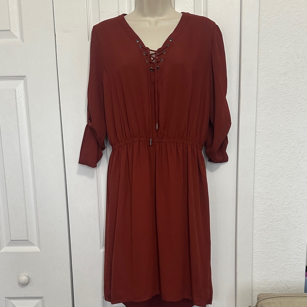 Mossimo Supply Co. Long Sleeve Lace-Up Dress in Rust